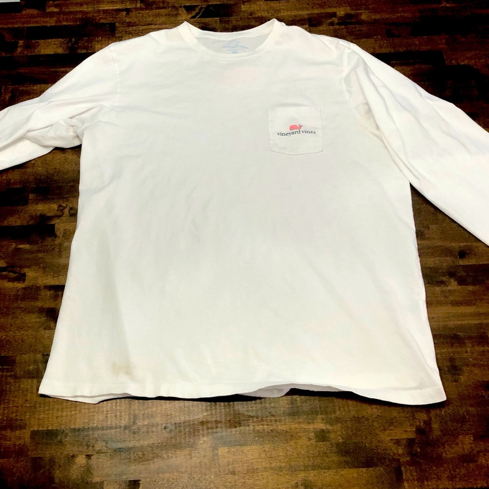 VINEYARD VINES 2XL Men's Long Sleeve Pocket Whale T-Shirt White Cotton